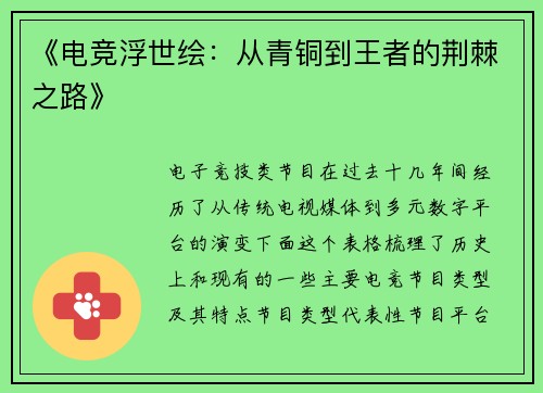 《电竞浮世绘：从青铜到王者的荆棘之路》